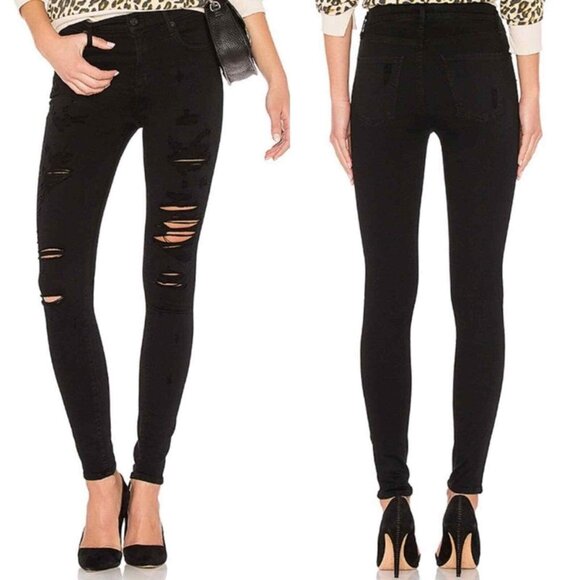 AGOLDE Black Distressed Sophie Jeans Denim size 29 Skinny Ankle Shredded - Picture 1 of 11